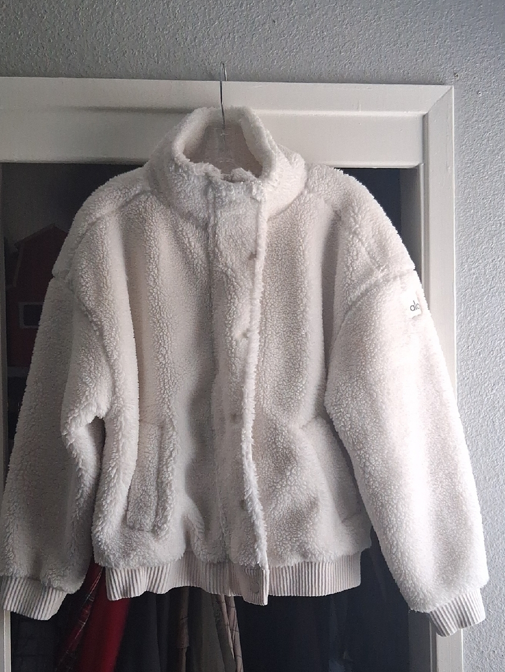 Alo Yoga Sherpa Zip Up Collared Jacket White Small Oversized - Picture 5 of 14